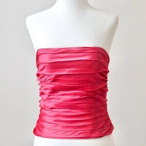 Vintage 90's Hot Pink Iridescent Pleated Cropped Boned Corset Top Extra Small